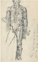 Rembrandt Bugatti Akt Mann 18 x 11 cm Kohle / Papier
