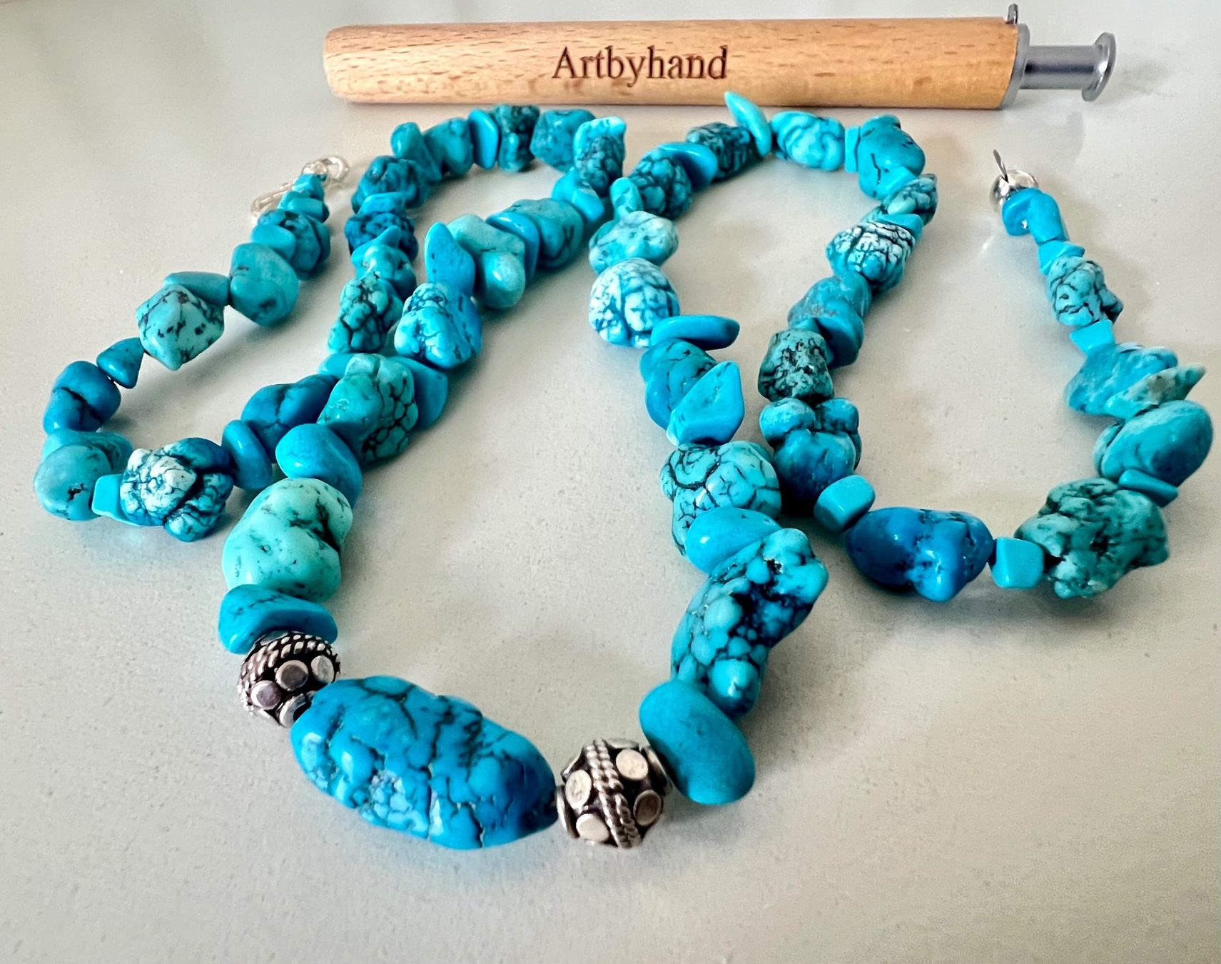 Catenine: Boho Türkis Nugget Collier Silber 925 56cm Meeresblau – Nuovo (secondo la descrizione) da Ruswil venduto da artbyhand 4