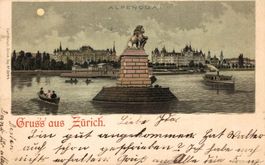 Gruss aus Zürich. Alpenquai mit "Züri-Leu", 1899
