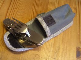 TCM Camping-Besteck faltbar aus Edelstahl mit Gürteltasche