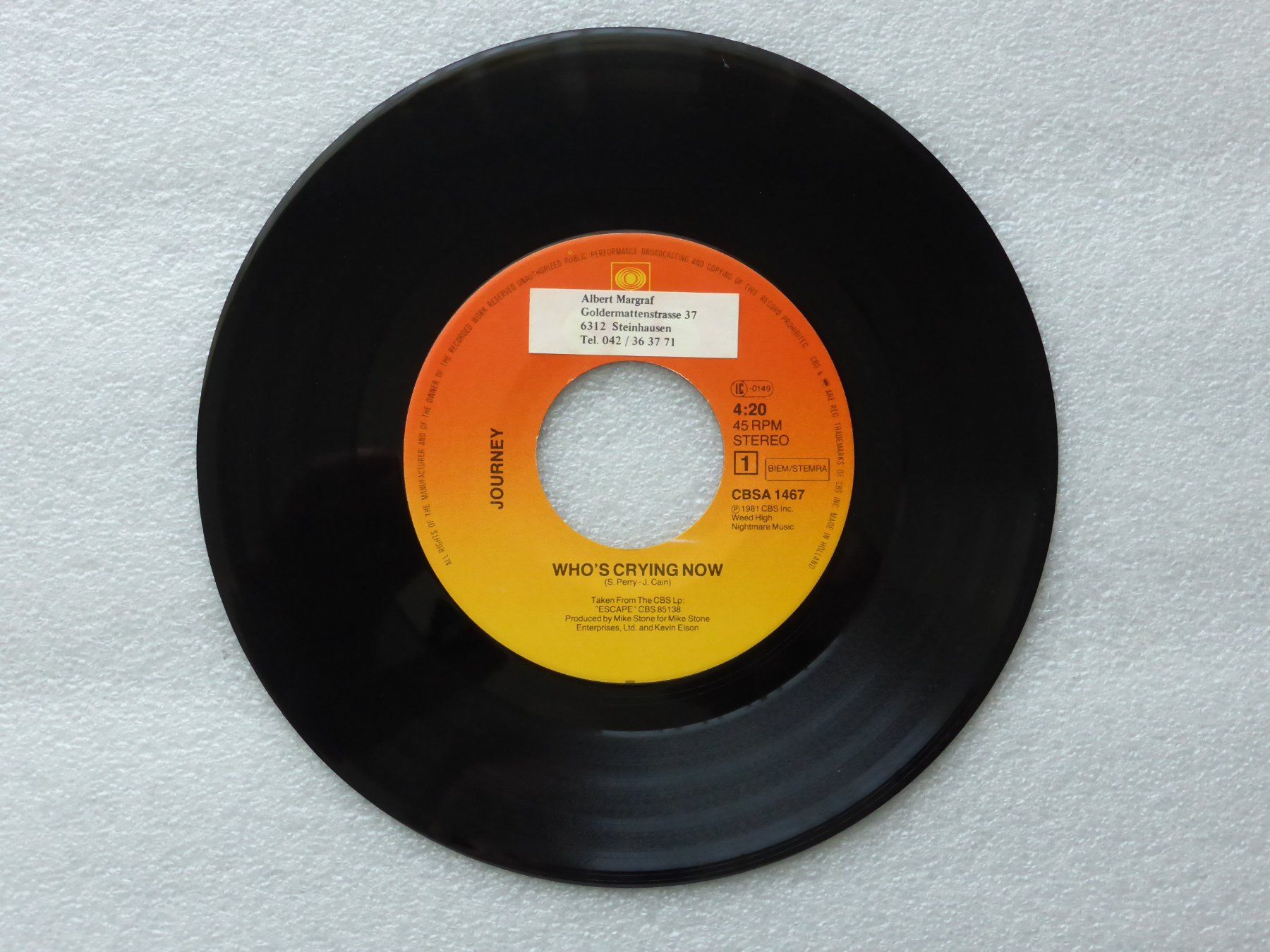 Schallplatten: Vinyl Single  JOURNEY – Gebraucht aus Küssnacht am Rigi von Mondkinder 1