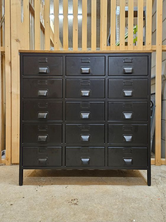 Relaxdays Industrielle Kommode Braun/Schwarz - 4 Schubladen Sideboard 84cm