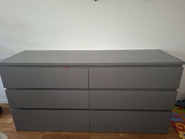 Ikea MALM Kommode mit 6 Schubladen, grau lasiert, 160x78 cm