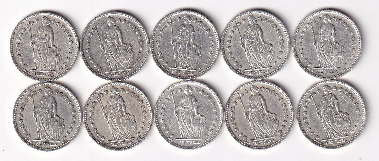 Tutti le monete: Schweiz 10 x 1 Franken 1955 Silber – Usato da Neuchâtel venduto da karlpierrino 1