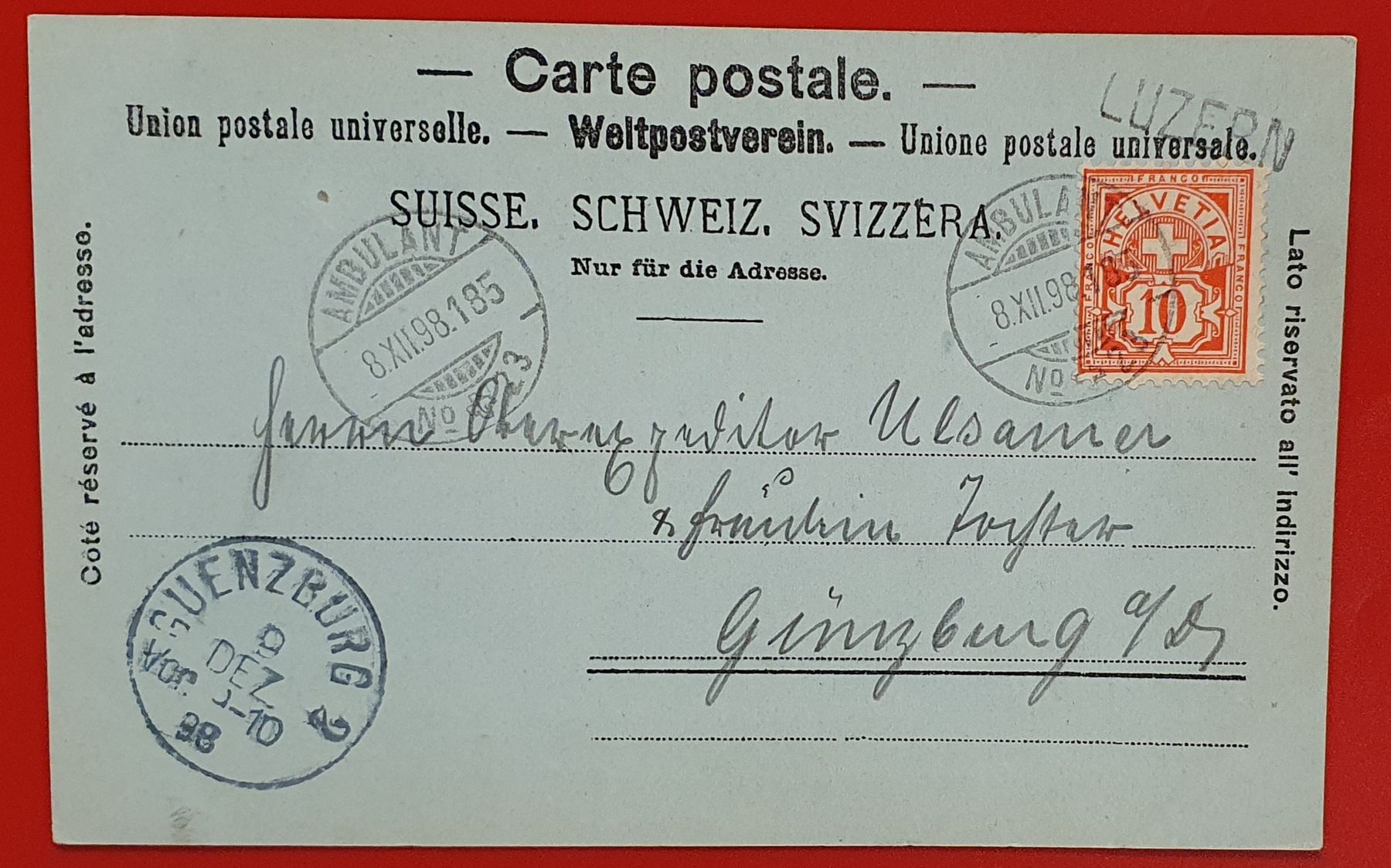 Cartoline postali: Luzern im Winter 1898  mit Bahnpoststempel – Usato da Kreuzlingen venduto da Rschweiz1 1