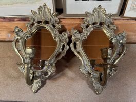 Wandkerzenhalter mit Spiegel Messing 2er Set Antik