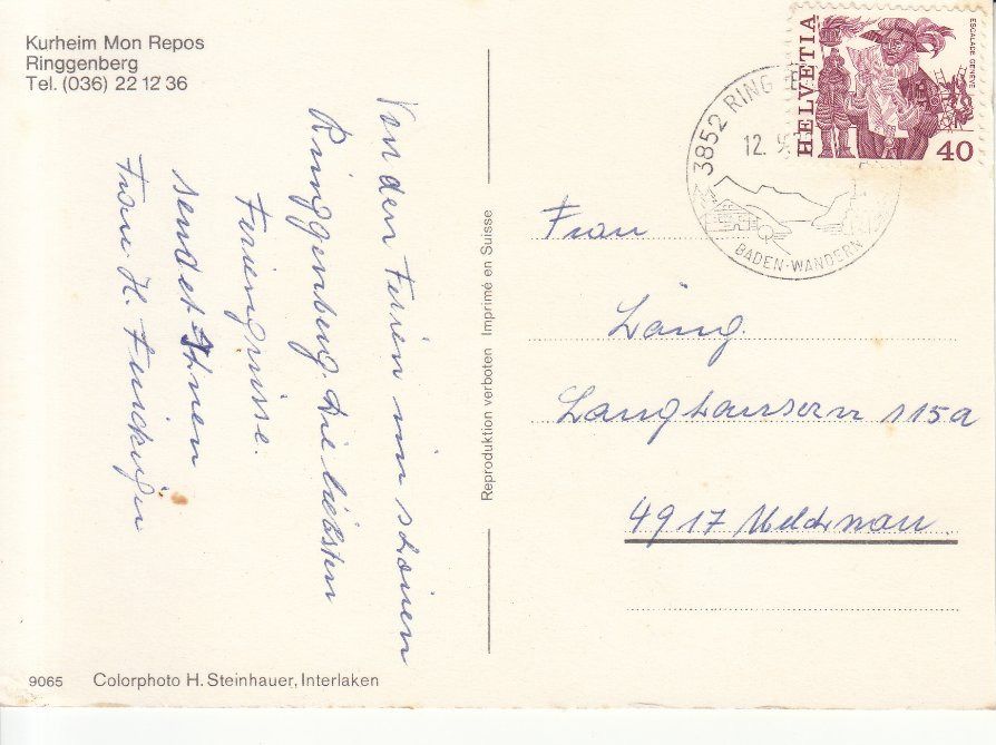 Ansichtskarten: Ringgenberg Mon Repos 1978 – Gebraucht aus Bürglen TG von StampGraf 1