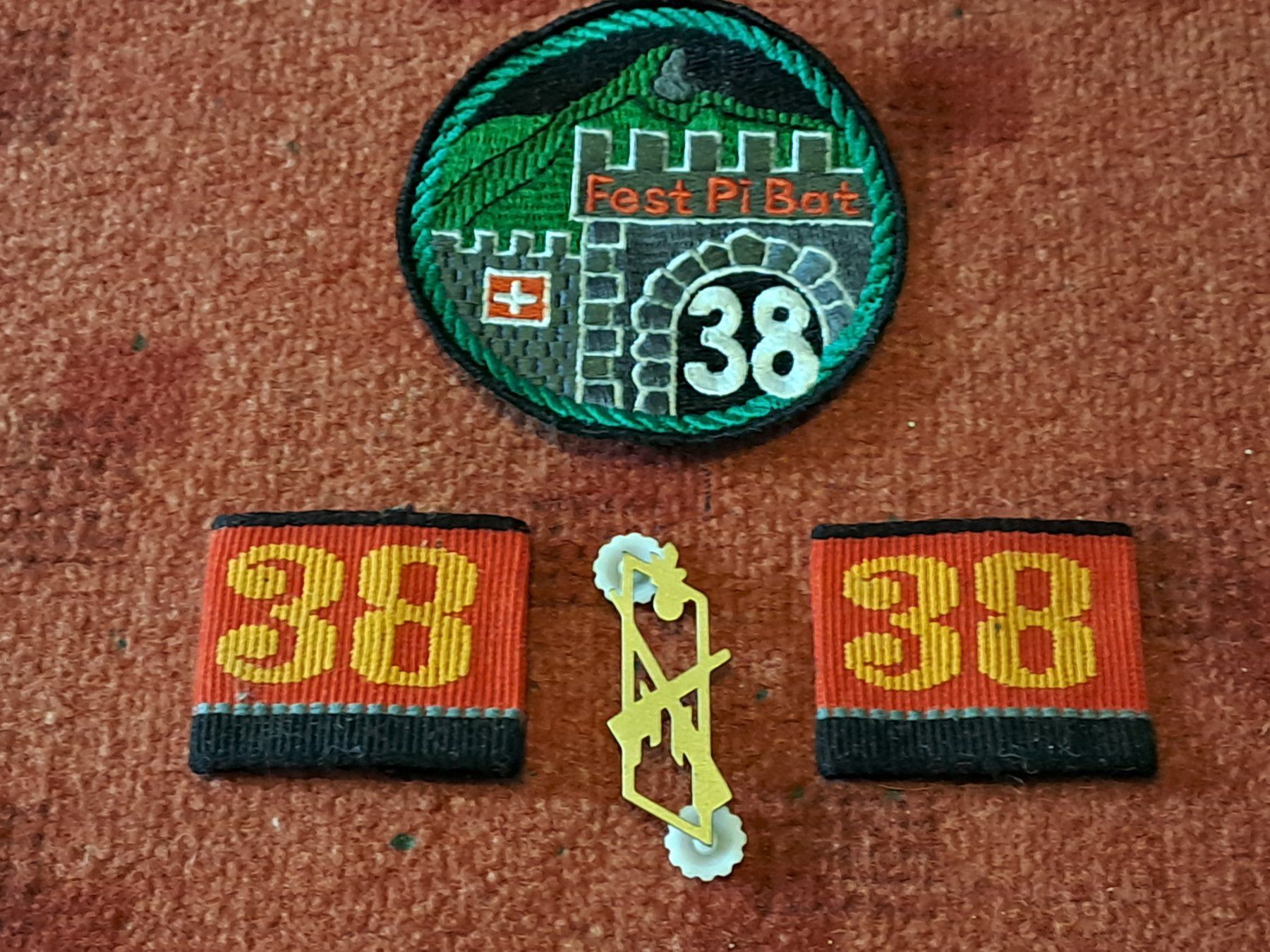 Schweizer Armee Placchette & Badge: 4 Abzeichen " Festung Pionier Bat.38 " – Usato da St.Gallen venduto da Infanteriewerk