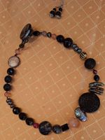 Vintage Halskette mit Smaragd Schwarz JADE, Jadeit, 42 cm