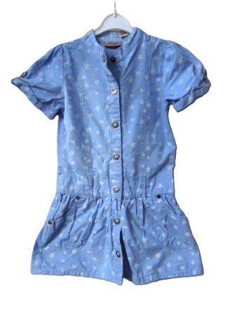Gr. 104 110 süsses Kleid  hellblau mit Sternen Druckknöpfe