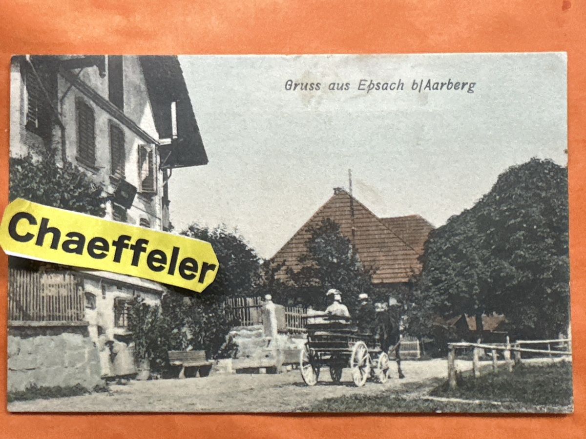 Cartoline postali: 1911 "Gruss aus Epsach b/Aarberg" mit Kutsche – Usato da Zürich venduto da Chaeffeler