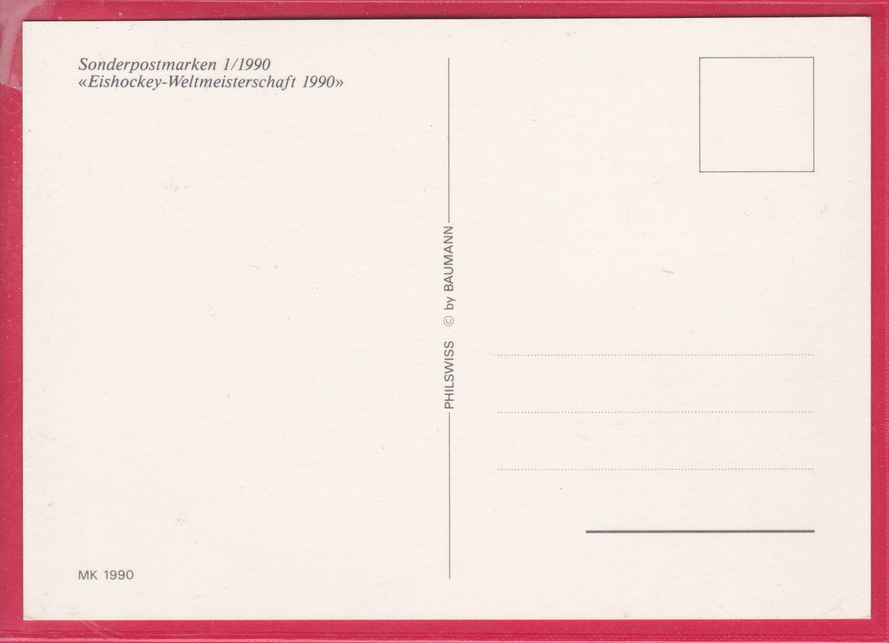 Tutti i francobolli: MK, EISHOCKEY - WELTMEISTERSCHAFT 1990, 6.3.1990 – Usato da Oberrieden venduto da Gebirgsstelze 1