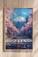 Poster affiche Impression mont Fuji et cerisiers en fleurs