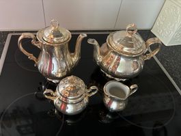 Antikes Porzellan Kaffee Teekrug  Rahmkrug Zuckerdose Silber