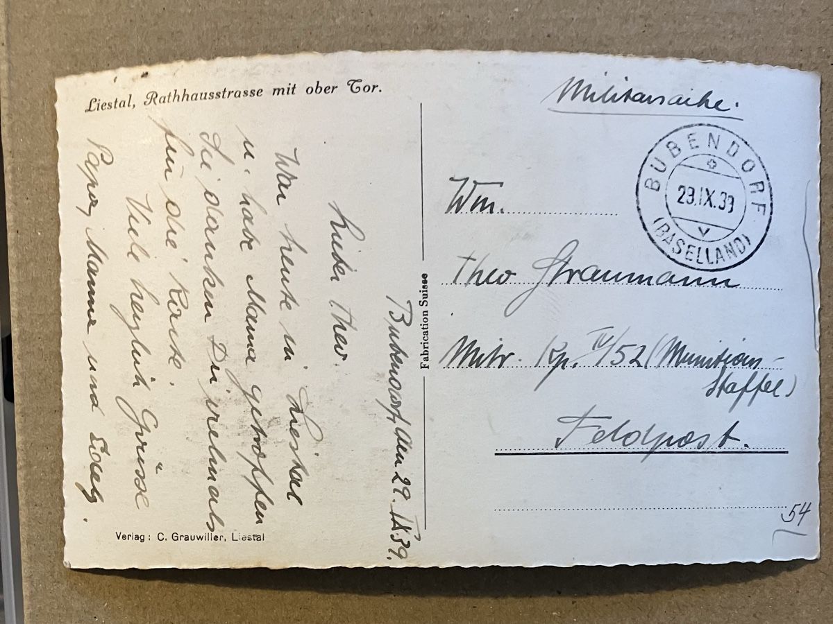 Ansichtskarten: Ansichtskarte von Liestal 1939 – Gebraucht aus Bauma von Baumer71 1