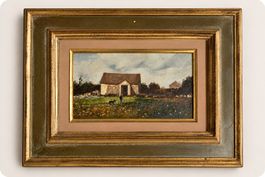 Tableau ancien – Paysage champêtre – Superbe cadre doré