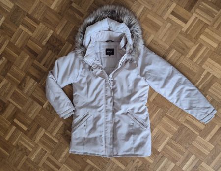 Only Damen Winter-Parka Offwhite Gr. L, Kapuze mit Kunstfell