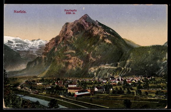 Cartoline postali: AK Näfels, Panorama mit Rautispitz – Usato da Berlin venduto da bartko-reher