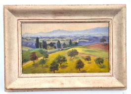 Antikes Ölgemälde „Blick gegen Jura“ (1929) von F. Kuhn