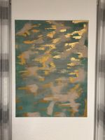 Acrylbild „Golden Clouds“ 80x60 Abstract Türkis/Beige/Gold 