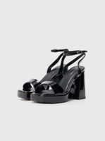 High Heel Platform Sandals Black Patent Size 36