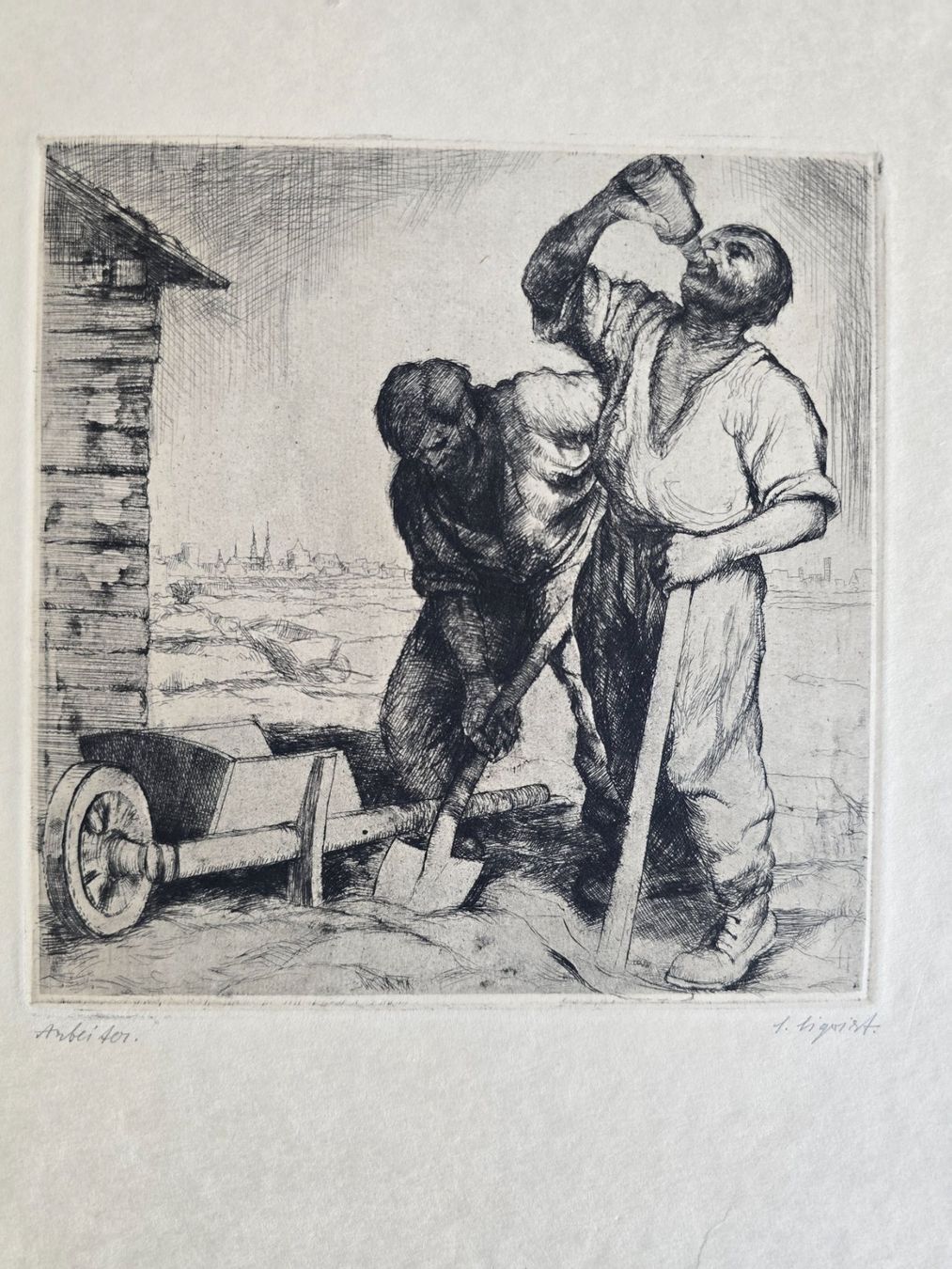 Dipinti: Radierung "Arbeiter" von Salomon Sigrist – Usato da Steinmaur venduto da Pegasus24 1