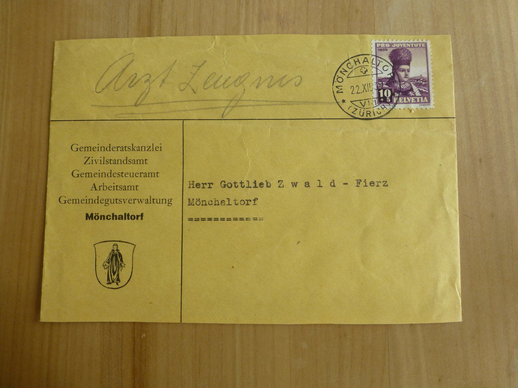 Tutti i francobolli: Mönchaltorf, Pro Juventute 1939 – Usato da Bettlach venduto da 1saurer