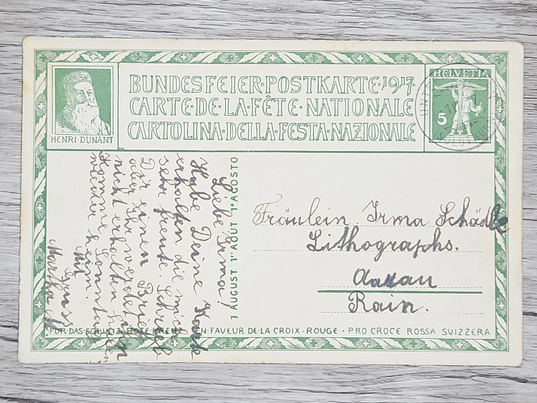 Tutti i francobolli: CL16 Carte Postale + Timbre Suisse 1917 – Usato da Cousset venduto da Patrick_Collections