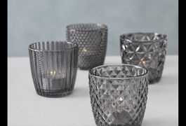 Lot de 22 photophores en verre gris état neuf