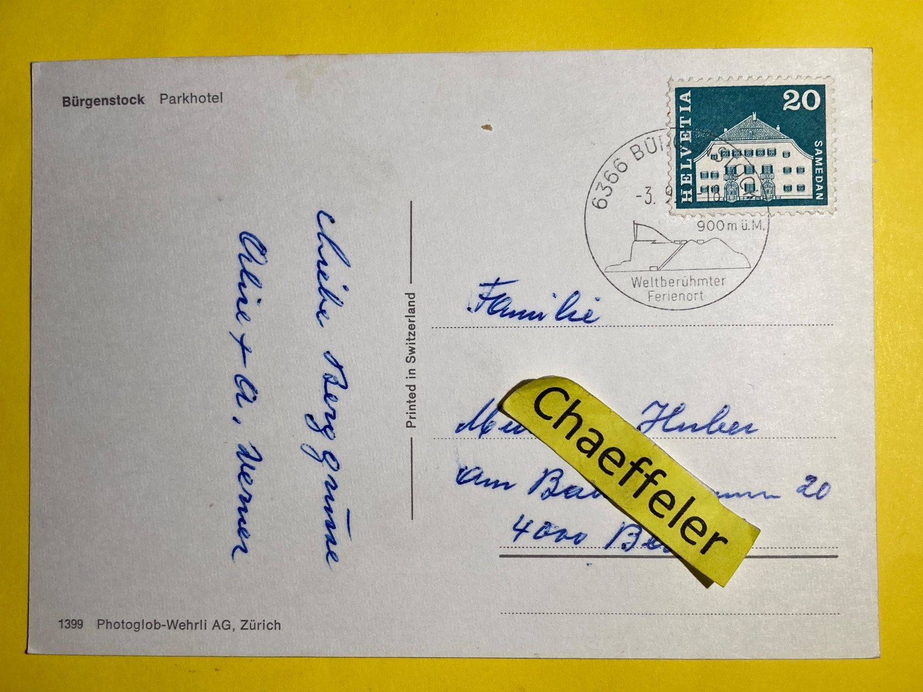 Ansichtskarten: 1970 Bürgenstock. Parkhotel – Gebraucht aus Zürich von Chaeffeler 1