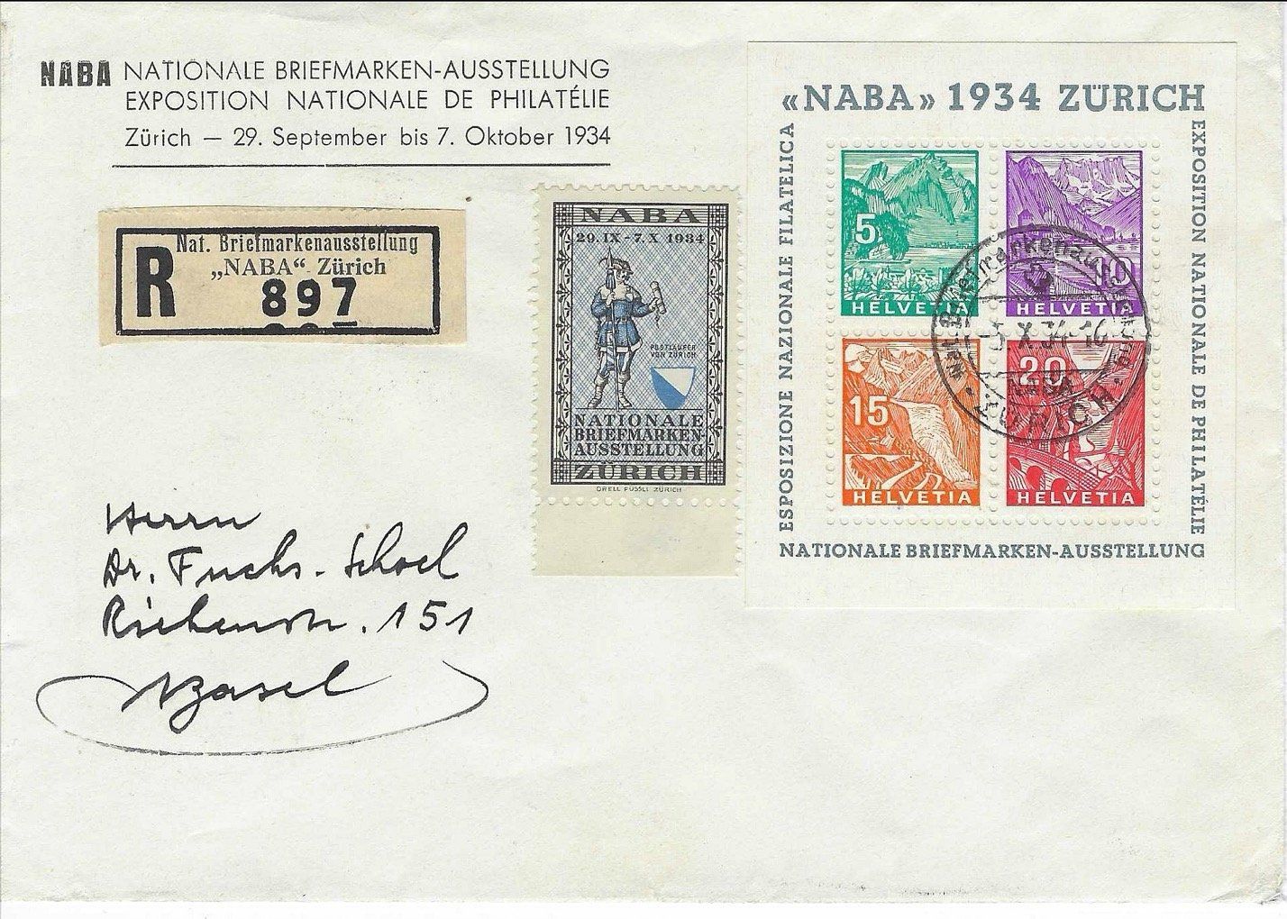 Tous les timbres: NABA Block 1934 auf Briefumschlag + Vignette – D'occasion à Lungern par Strubel-Peter