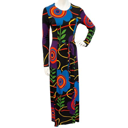 Kleid lang Gr. XS/XXS grossgemustert abstrakt VINTAGE 1970s