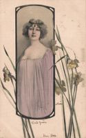 Antike Jugendstil Postkarte - Frau, Blumenrahmen - 1903
