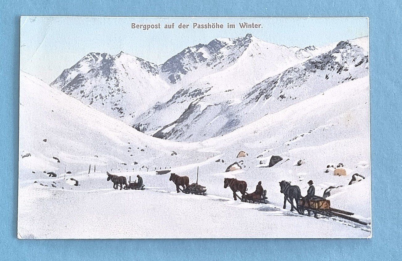 Cartoline postali: Bergpost auf der Passhöhe - Pferdeschlitten – Usato da Rothrist venduto da RROENK