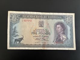 - 5 Pounds RHODESIA 1966 P.29a selten