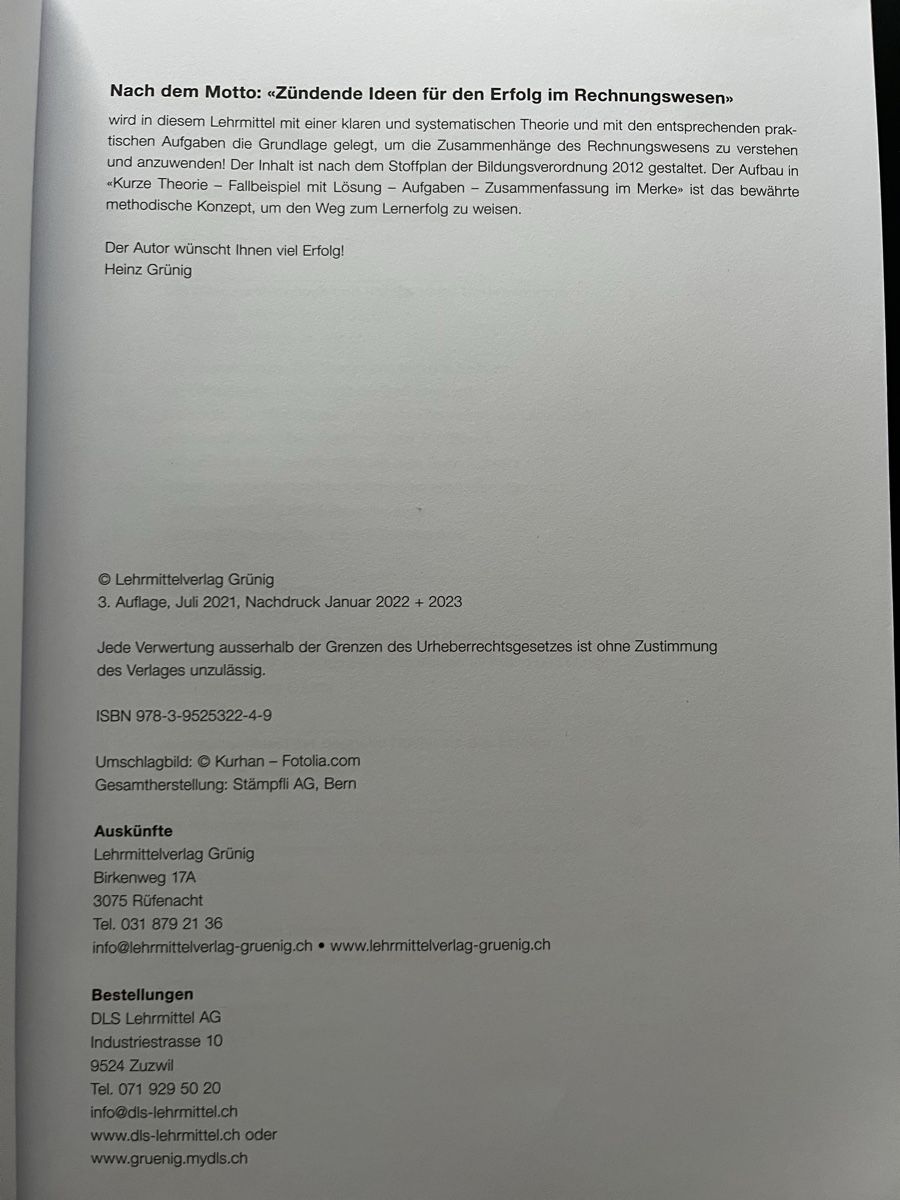 Bücher: Accounting Basics Textbook - Heinz Grünig - Volume 1 – Neu (gemäss Beschreibung) aus Zürich von ritschi37 2