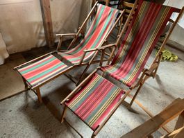 2 alte Liegestühle Strandstuhl Holz sehr alt Vintage