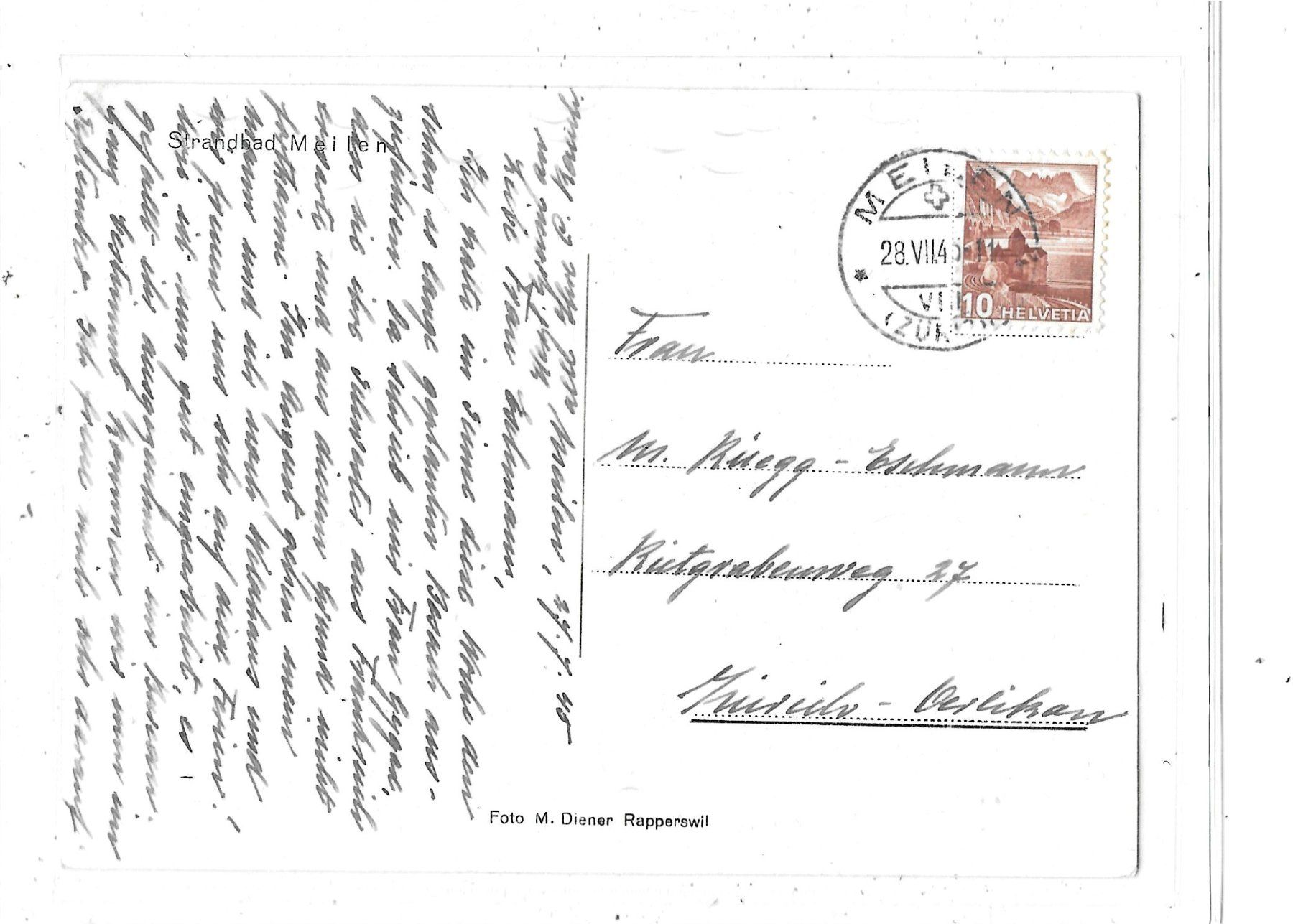 Cartoline postali: ZH Meilen 1945 Strandbad – Usato da Schocherswil venduto da Wilare 1