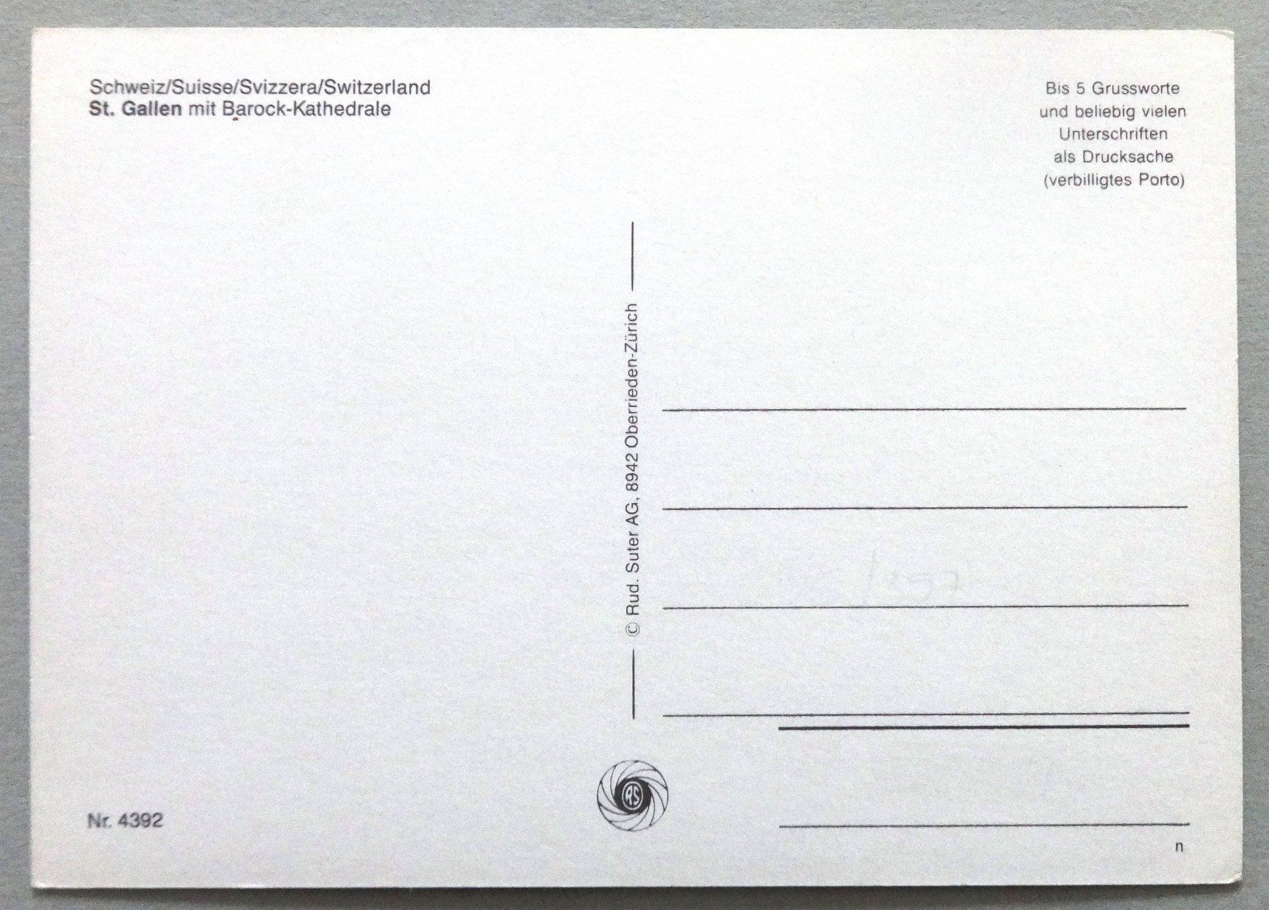 Cartoline postali: St. Gallen mit Barock-Kathedrale – Usato da Fétigny venduto da Billy2miny 1