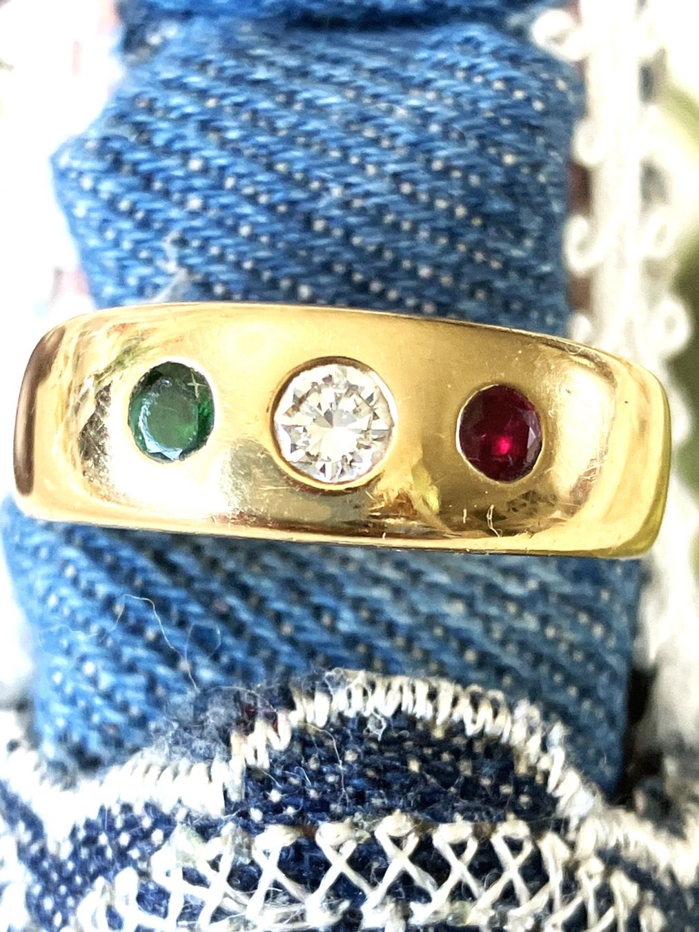 Goldschmied-RING Smaragd/Brillant/ Rubin 750er GG Massiv! (Gebraucht ...