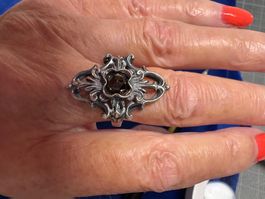 Silberring 800, Grösse 18 mit schwarzem geschliffenen Stein