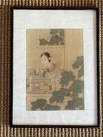 Chine peinture sur soie Jeune Femme à la Lampe à Huile 