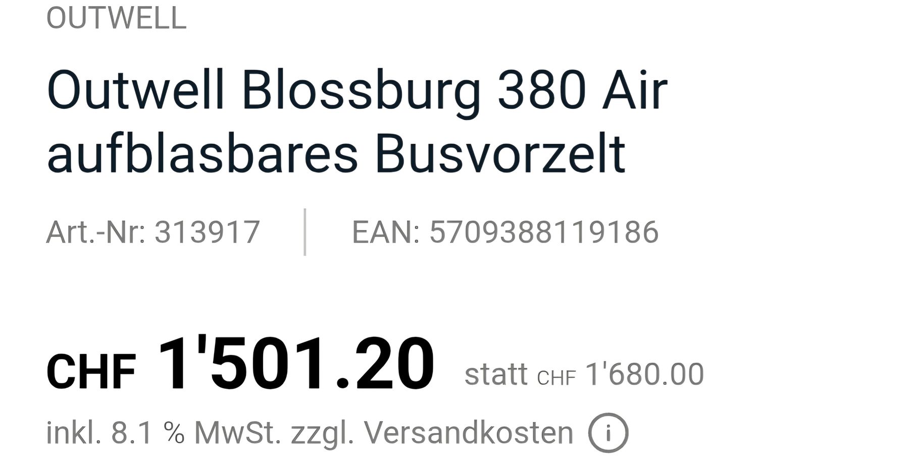 Outwell Verande & Tende da sole: Outwell Busvorzelt. 380 Air – Usato da Uttigen venduto da 7968andreas 9