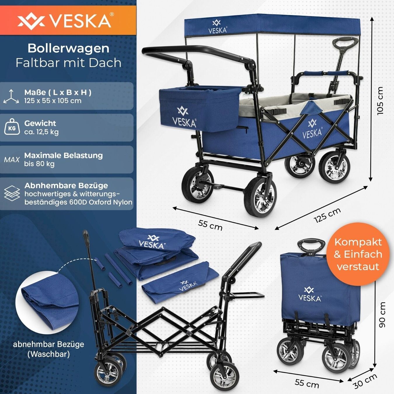 Sonstiges für Haushalt & Wohnen: VESKA Bollerwagen faltbar anthrazit/grau – Neu und originalverpackt aus Bottighofen von zaap 6