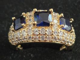 Bague Plaqué Or Saphires Synth.bleus & blancs Taille 57 ☆☆☆