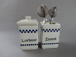 2 antike Vorratsdosen Gewürzdosen blau karo Gewürzbehälter