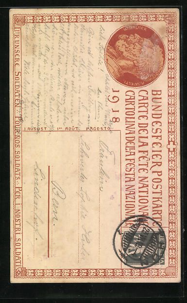 Cartoline postali: Schweizer Bundesfeier 1918, Soldaten und – Usato da Berlin venduto da bartko-reher 1