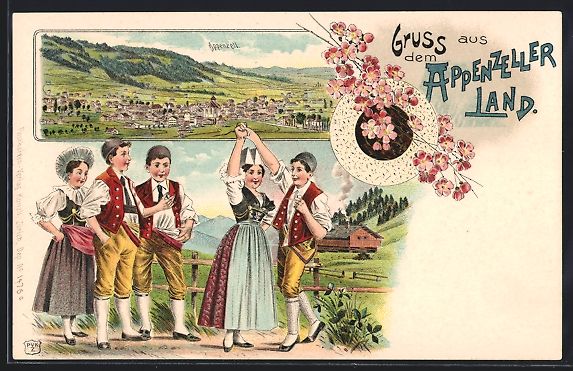 Ansichtskarten: Litho Appenzell, Totalansicht, Kinder in – Gebraucht aus Berlin von bartko-reher