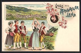 Litho Appenzell, Totalansicht, Kinder in