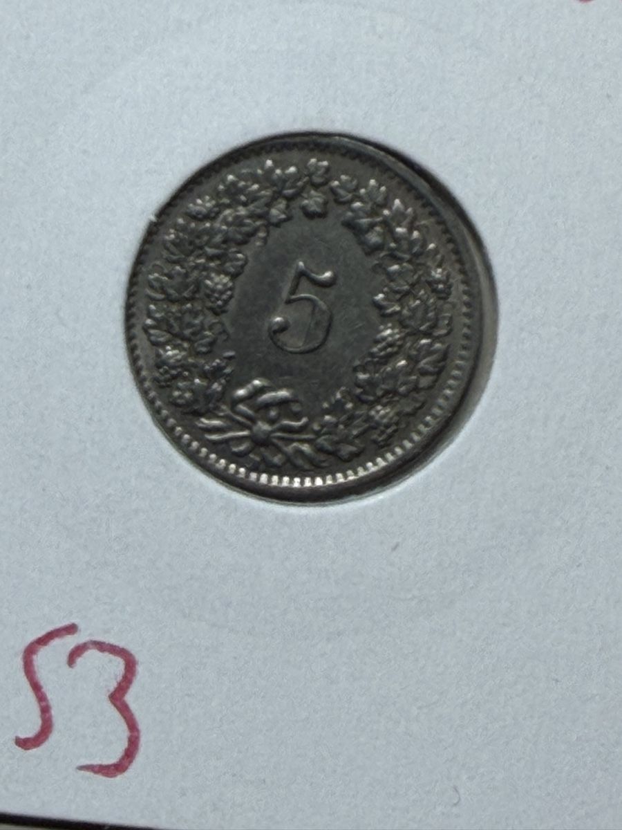Tutti le monete: CH - 5 cts - 1953 – Usato da Payerne venduto da Mike1682